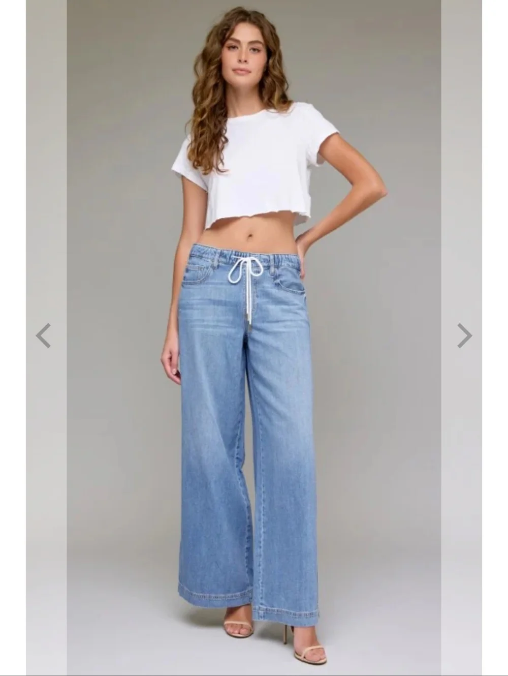 Wide Leg Light Blue Drawstring Jeans - Picture 1 of 11